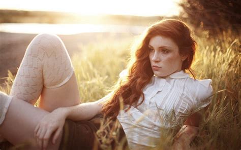 Women Model Long Hair Redhead Field Hd Wallpapers Desktop And