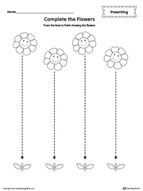 I did the top straight line to demonstrate and he did the others. Straight Line Tracing Prewriting Flower Worksheet ...