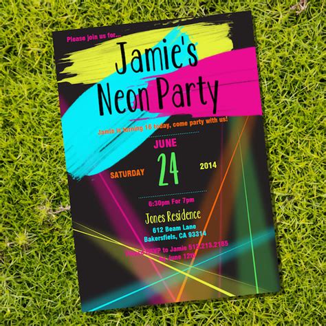 Neon Party Theme Invitation Instantly Downloadable And Editable File