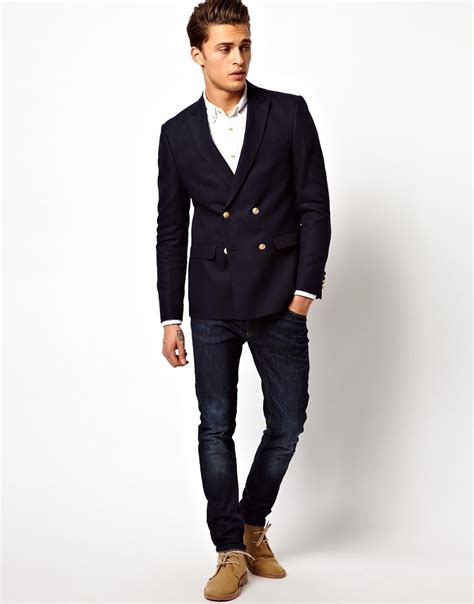 Asos Slim Fit Double Breasted Blazer With Gold Buttons In