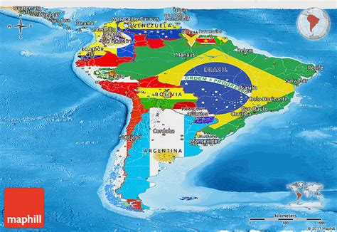 Flag Panoramic Map Of South America Political Shades Outside