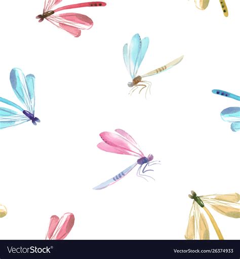 Watercolor Dragonfly Pattern Royalty Free Vector Image