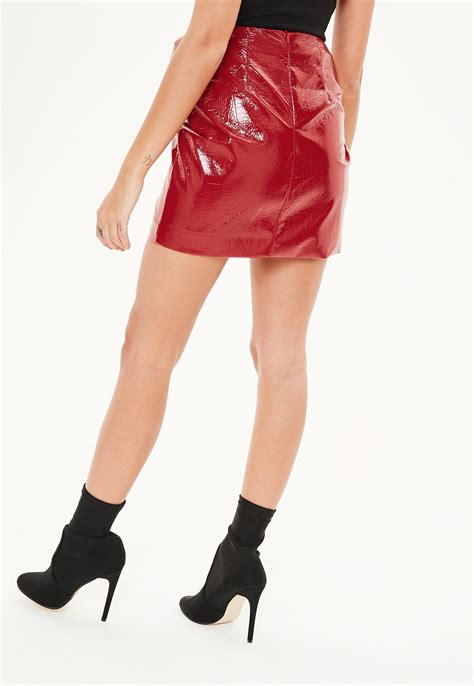 Missguided Synthetic Red Cracked Vinyl Tie Waist Mini Skirt Lyst