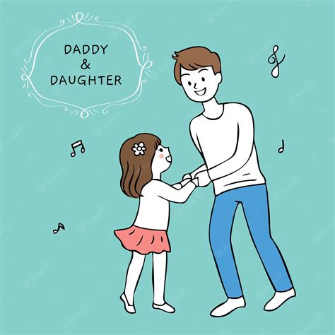 Мультфильм мило отец и дочь танцуют вместе Премиум векторы