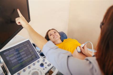 Doctor Makes The Patient Women Abdominal Ultrasound Ultrasound Scanner