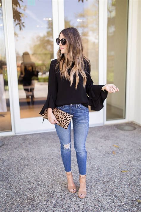 Black Flowy Top And Skinny Jeans Outfit Skinnyjeansoutfit Casual Date