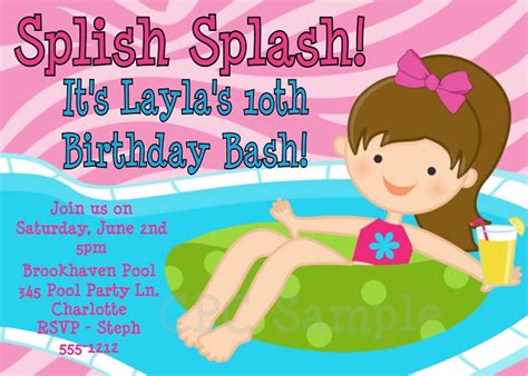Splish Splash Pool Party Invitations Printable Or Printed