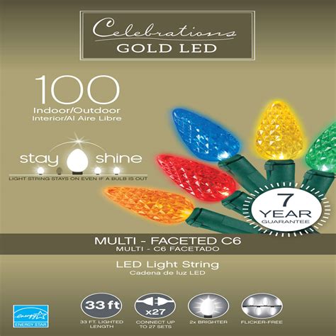 Celebrations Gold Led C6 Multicolored 100 Ct String Christmas Lights 33