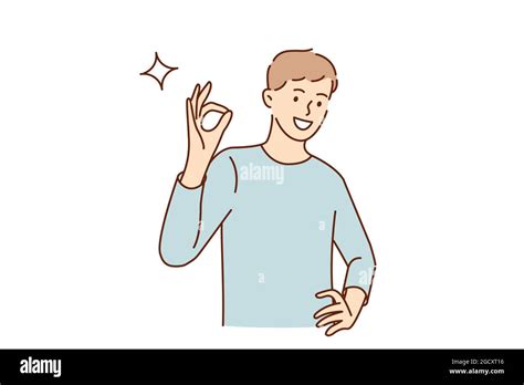 Ok Sign And Gesture Language Concept Young Smiling Man Cartoon