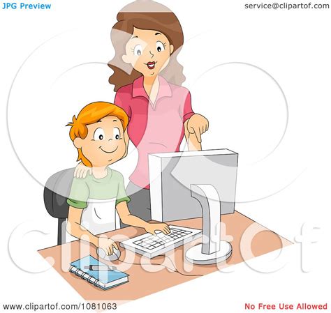 Clipart Computer Teacher Supervising A School Boy