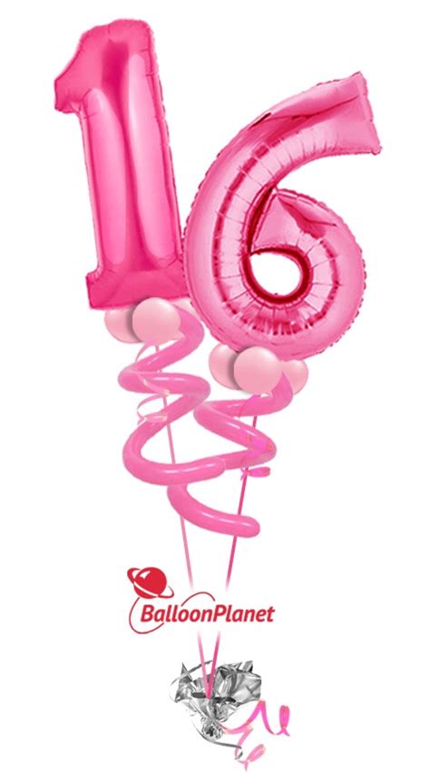 Sweet Sixteen Birthday Balloon Bouquet 2 Pink Jumbo Numbers Balloon