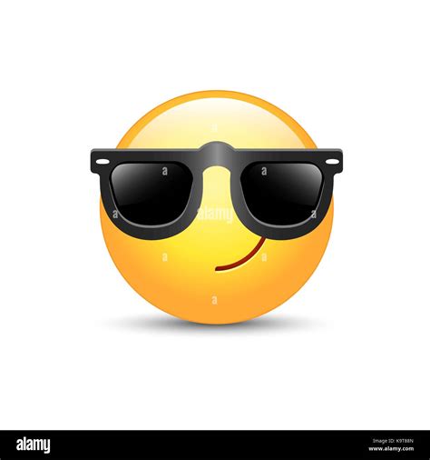 Cartoon emoticon indossando occhiali da sole neri. Felice vettore