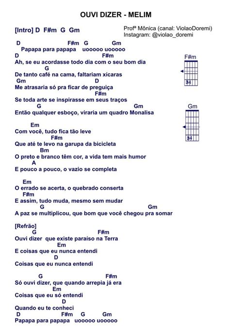 The Guitar Chords For Ouvi Dizer Melm Which Is Written In Spanish