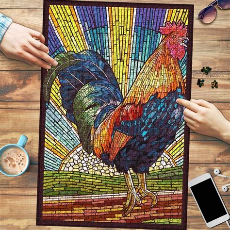 Rooster Mosaic Wooden Puzzle Jigsaw Puzzles For Adults And Etsy