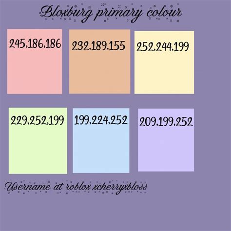 Bloxburg Primary Color Codes