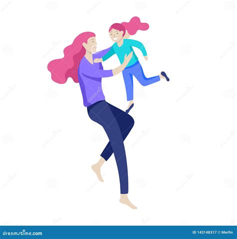 Vector People Character Mother And Daughter Spending Time Together Stock Vector Illustration