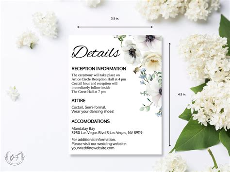 Details Card Wedding Template Wedding Details Template Etsy