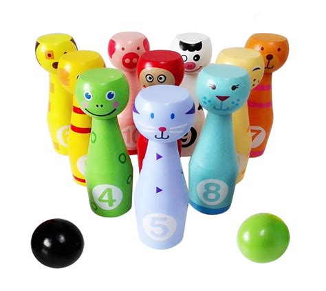Lewo Large Wooden Bowling Set Kids Skittles Toys For