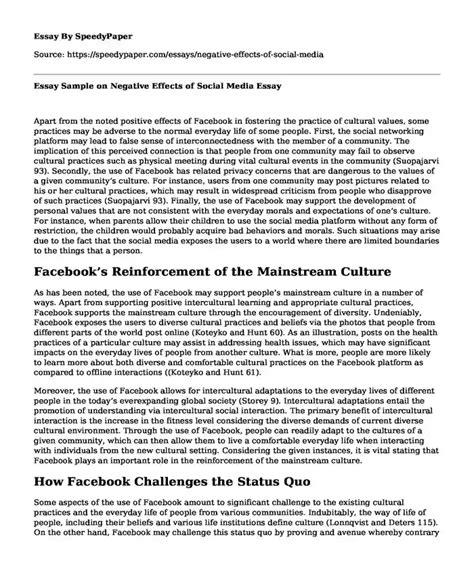 📚 Essay Sample On Negative Effects Of Social Media