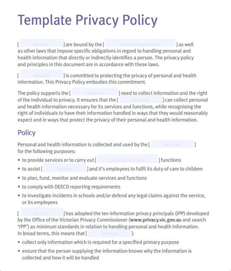 Privacy Policy Example Template Business