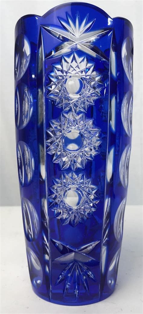 Sold Price Cobalt Blue Cut To Clear Crystal Art Glass Vase October 3