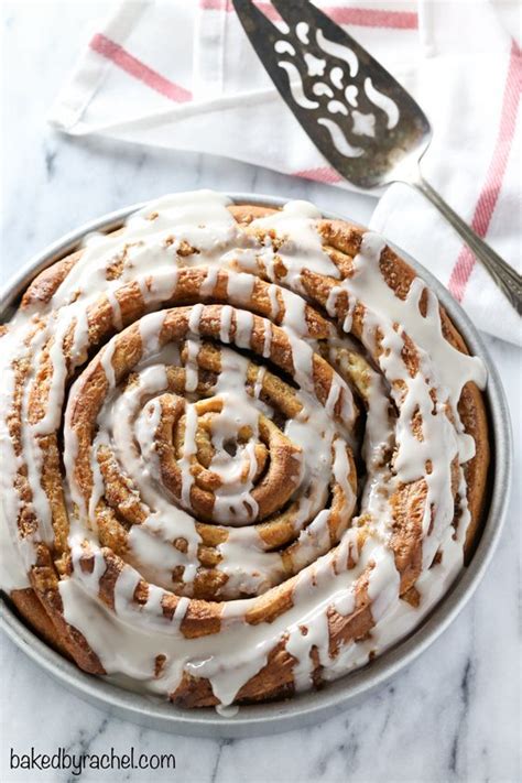 Giant Fluffy Homemade Cinnamon Roll Cake With A Sweet Vanilla Glaze