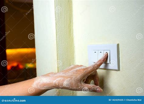 Wet Hand Turn On Lights Electric Switch Stock Image Image Of Bathroom
