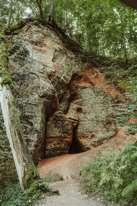The Raven S Ravine And Cave In Sigulda Stock Photo Image Of Sandstone