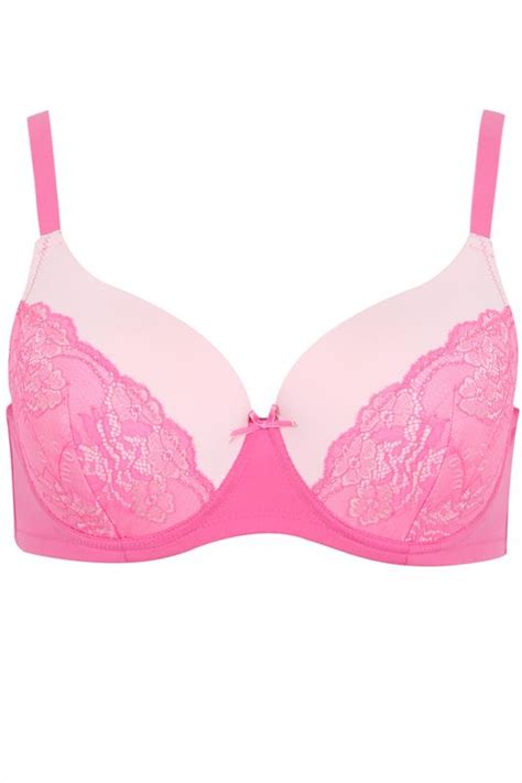 Hot Pink Lace Moulded Underwired Bra Yours Clothing
