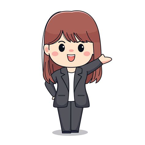 Cute Businesswoman With Formal Suit Kawaii Chibi Character Design