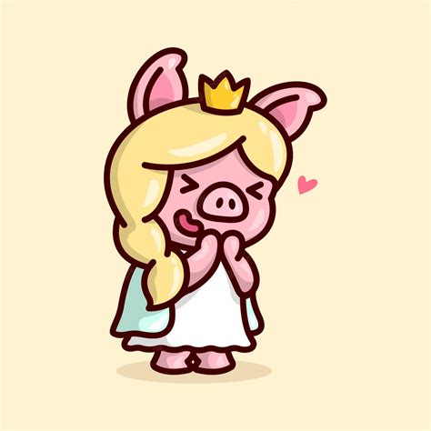 Premium Vector Cute Pig Princess With Long Blonde Hair
