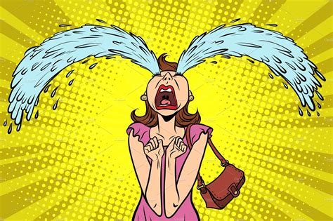 Funny Woman Crying The Big Tears Illustrator Graphics ~ Creative Market