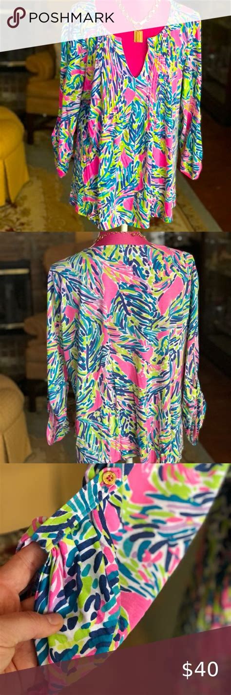 lilly pulitzer beautiful top xl long sleeve floral top lilly pulitzer tops chic tunic