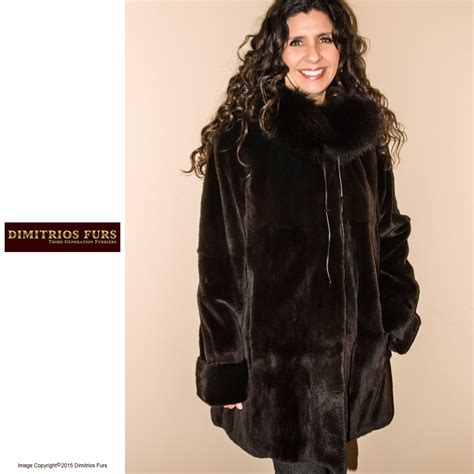 Reversible Fur Coat Brown Sheared Mink With Fox Trimmed Hood Fur