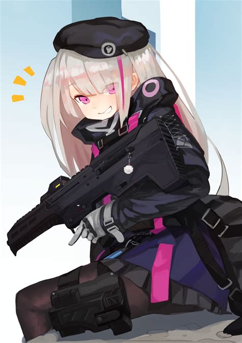 Safebooru 1girl Absurdres Aoiro T Aoiro123 Assault Rifle Beret Black Headwear Black Legwear