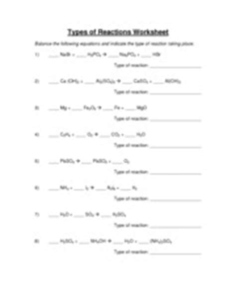 Identify the parts of a chemical equation. Balancing and Types of Reactions Sentences Worksheet With ...