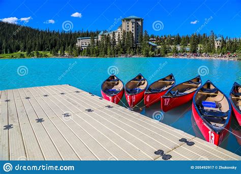 Canoe Docks At Lake Louise Within Banff National Park Editorial