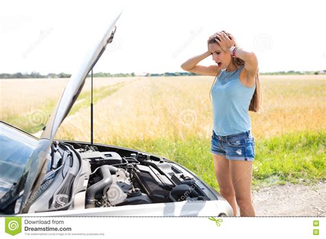 Woman With Broken Down Car Stock Image Image Of Service 74678739