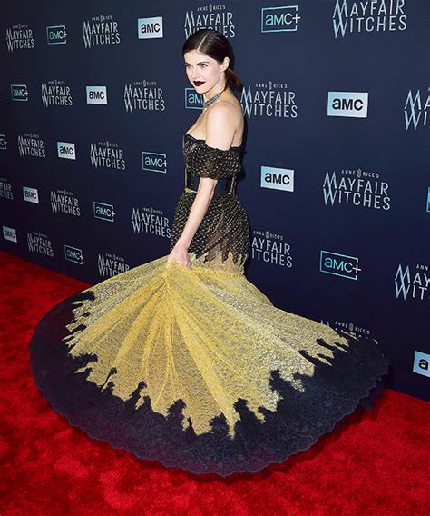 Alexandra Daddario Channels Wednesday Addams In Sheer Lace Gown At