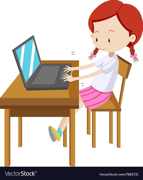 Little Girl Working On Computer Royalty Free Vector Image