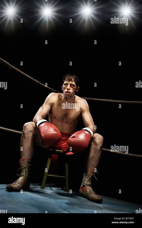 Boxer Sitting On Stool Corner Of Boxing Ring Stock Photo Alamy