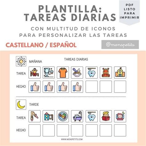 Plantilla De Tareas Diarias Español Hábitos Y Rutinas Para Etsy