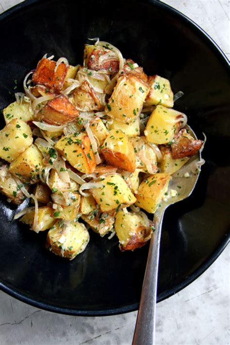 Roasting potatoes for potato salad, rather than boiling them, lends a caramelized sweetness that's offset by a tangy dressing of sour cream, mustard, and shallots. Roasted Potato Salad with Sour Cream and Shallots | Roasted potato salads, Potatoe salad recipe ...