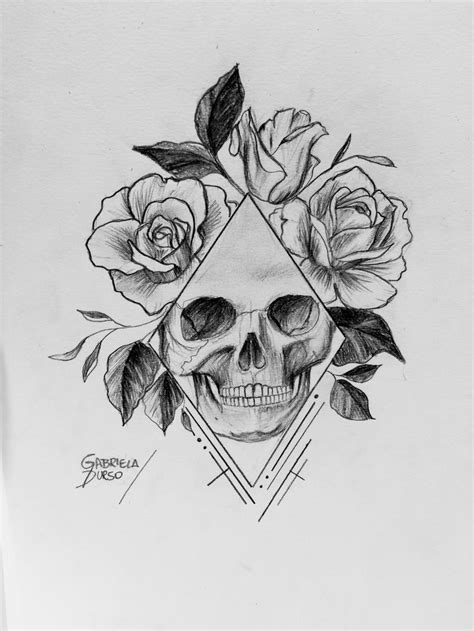 Desenho De Caveira Com Rosas Feito Por Gabriela Durso Desenho