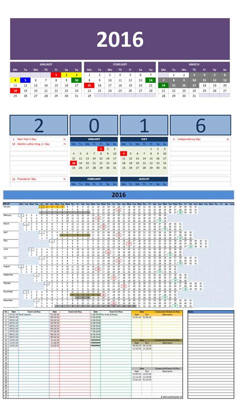 2016 Excel Calendar Spreadsheet Free Printable Templates Gambaran