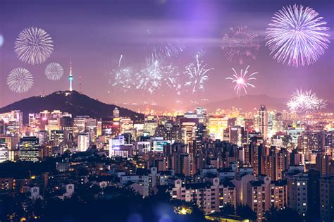 New Year Celebrations And Seoul Cityscape Seen From Above South Korea