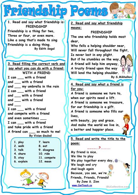 Friendship Poems Worksheet Free Esl Printable Worksheets Made By Teachers