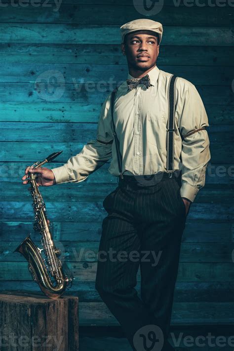 African American Jazz Musician With Saxophone 1217777 Stock Photo At