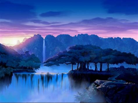 Landscape Nature Dream Trees Waterfalls Waterfall Sunset Sunrise Wallpapers Hd Desktop