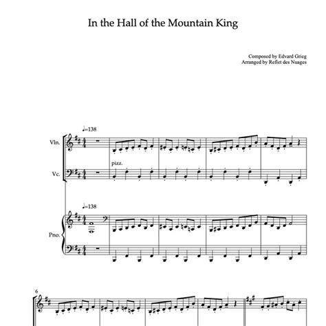 Trio Sheet Music In The Hall Of The Mountain King Violin Cello And Piano Chamber Ensemble